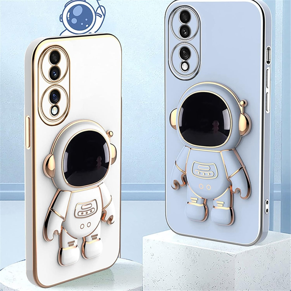Detaliu suport integrat tip astronaut husă 2în1 Huawei P60 Pro, culoare albastru