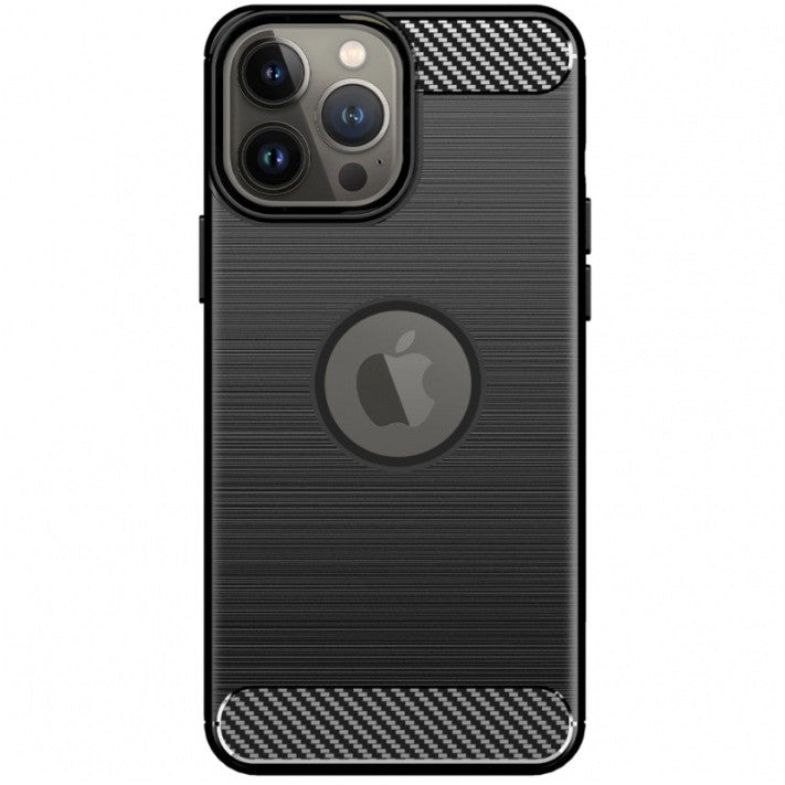 Husă iPhone 15 TPU carbon Vivimall, vedere laterală, colțuri ranforsate și margini protejate