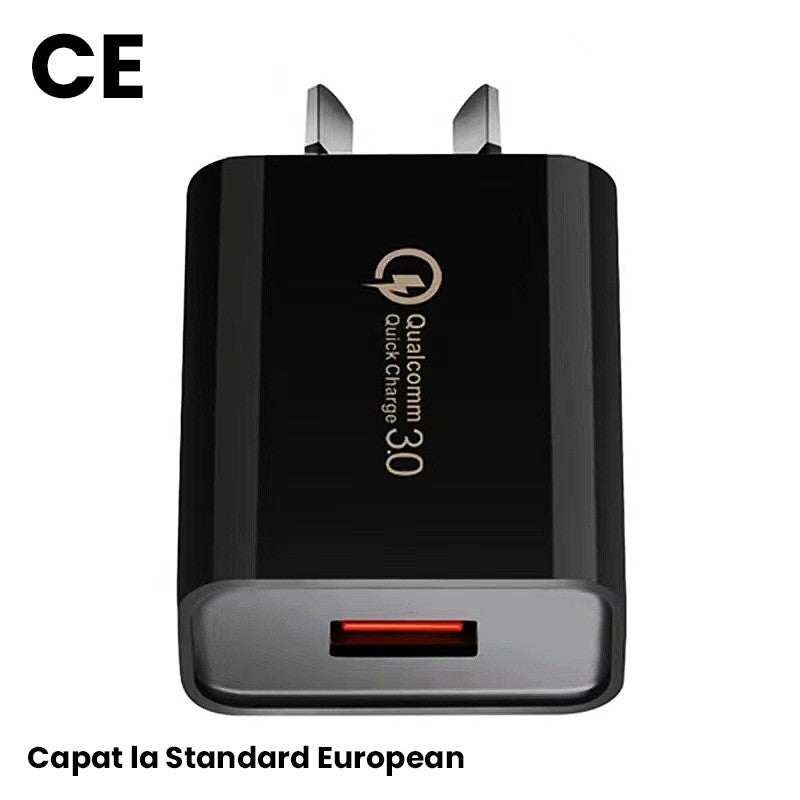 Încărcător Vivimall Fast Charge 18W QC 3.0 fără cablu, prezentare completă produs, culoare neagră