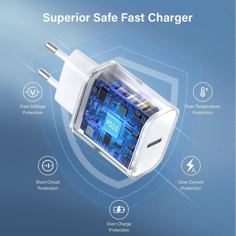 Detaliu conector USB-C al încărcătorului Fast Charge 30W alb pentru iPhone 15 și 16