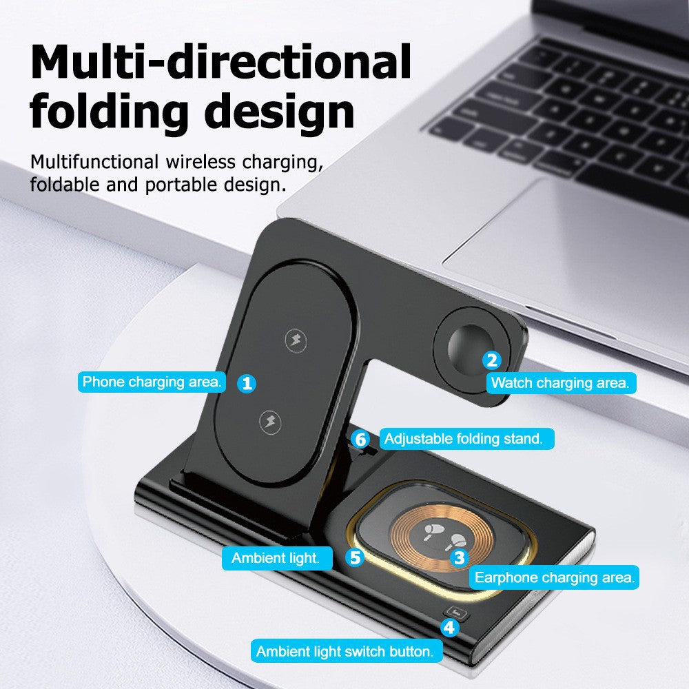 Incarcator Wireless 3 in 1 Fast Charger, Vivimall, Compatibil cu Apple iPhone, iWatch, AirPods, New Design, 15W, 16.5 x 14 x 9.5 cm, Negru - vivimall.ro