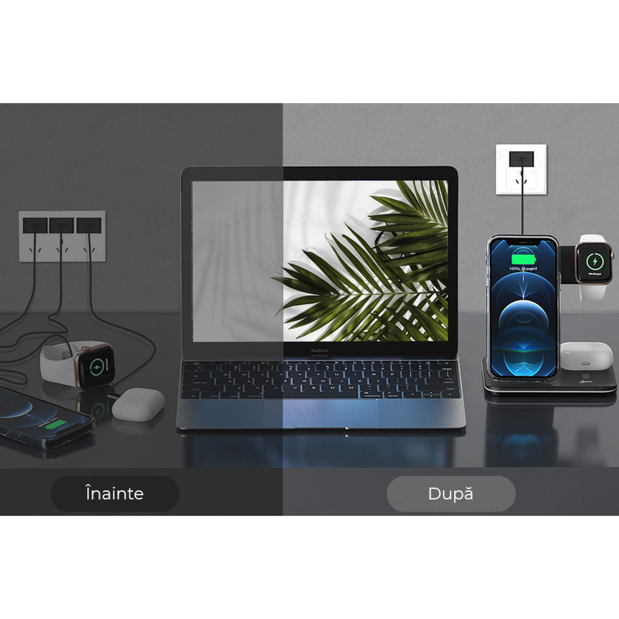 Incarcator Wireless Flippy, Statie Incarcare 3 In 1 Qi Fast Charger 15W, Incarcare Rapida, Compatibil Cu Apple Watch Toate Seriile Airpods Toate Modele si Iphone Android Samsung Huawei Xiaomi, Quick Charge, Negru - vivimall.ro