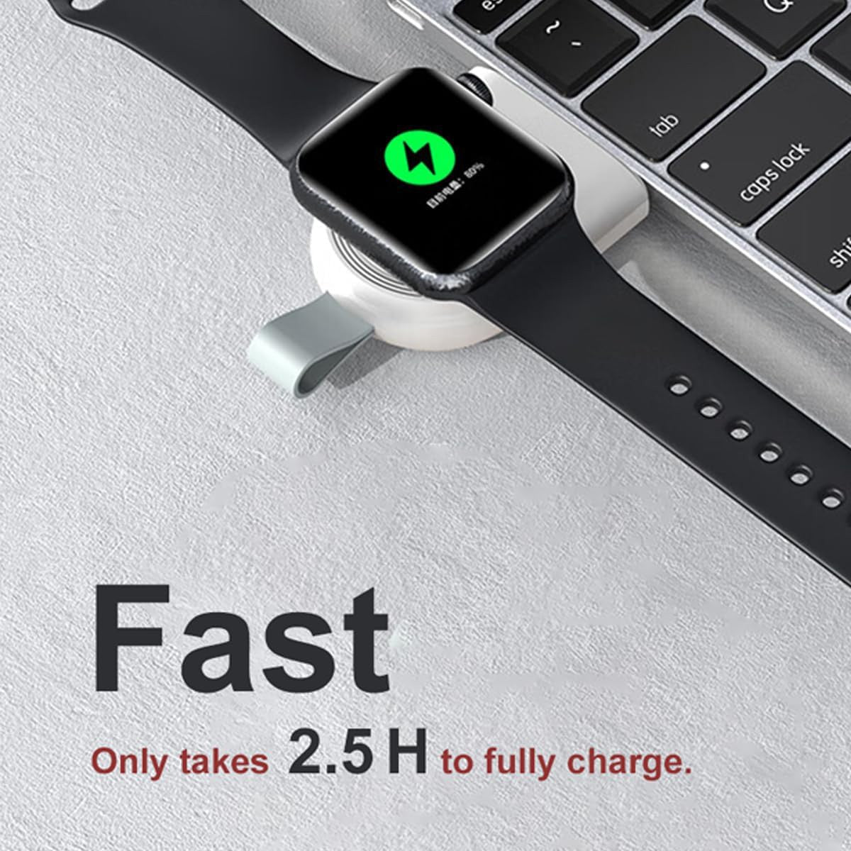 Încărcător wireless Apple Watch 3W în utilizare, conectat la laptop prin USB-C