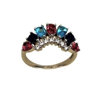Inel Argint 925, Diadema cu Pietre Colorate Roz Albastru M 51 - vivimall.ro