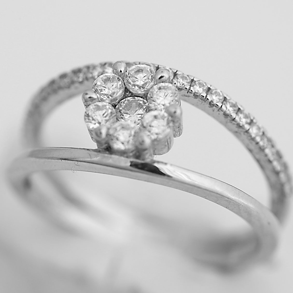 Inel dublu din Argint 925, model Floare cu Zirconii, marimea 52 - vivimall.ro