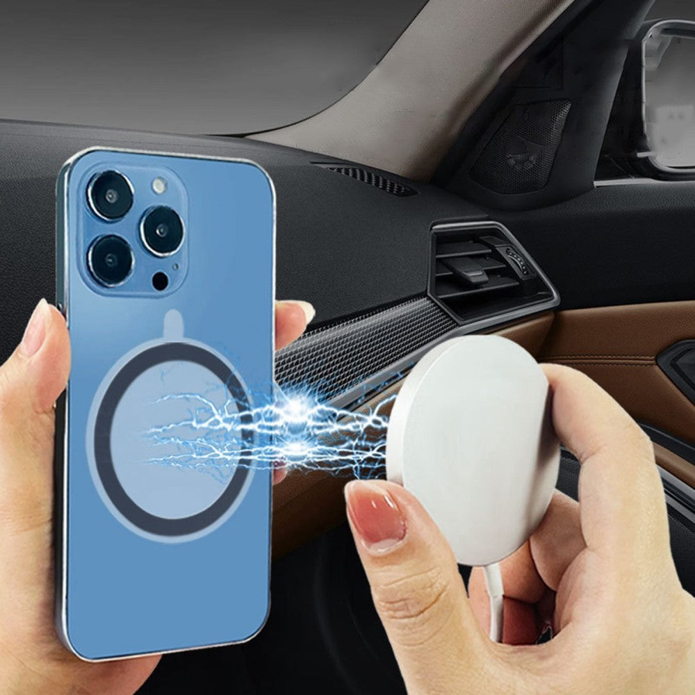 Inel Magnetic incarcare fara fir, montare auto, MagSafe Silicone pentru Apple iPhone 12 / 13 / 14, Rosu - vivimall.ro