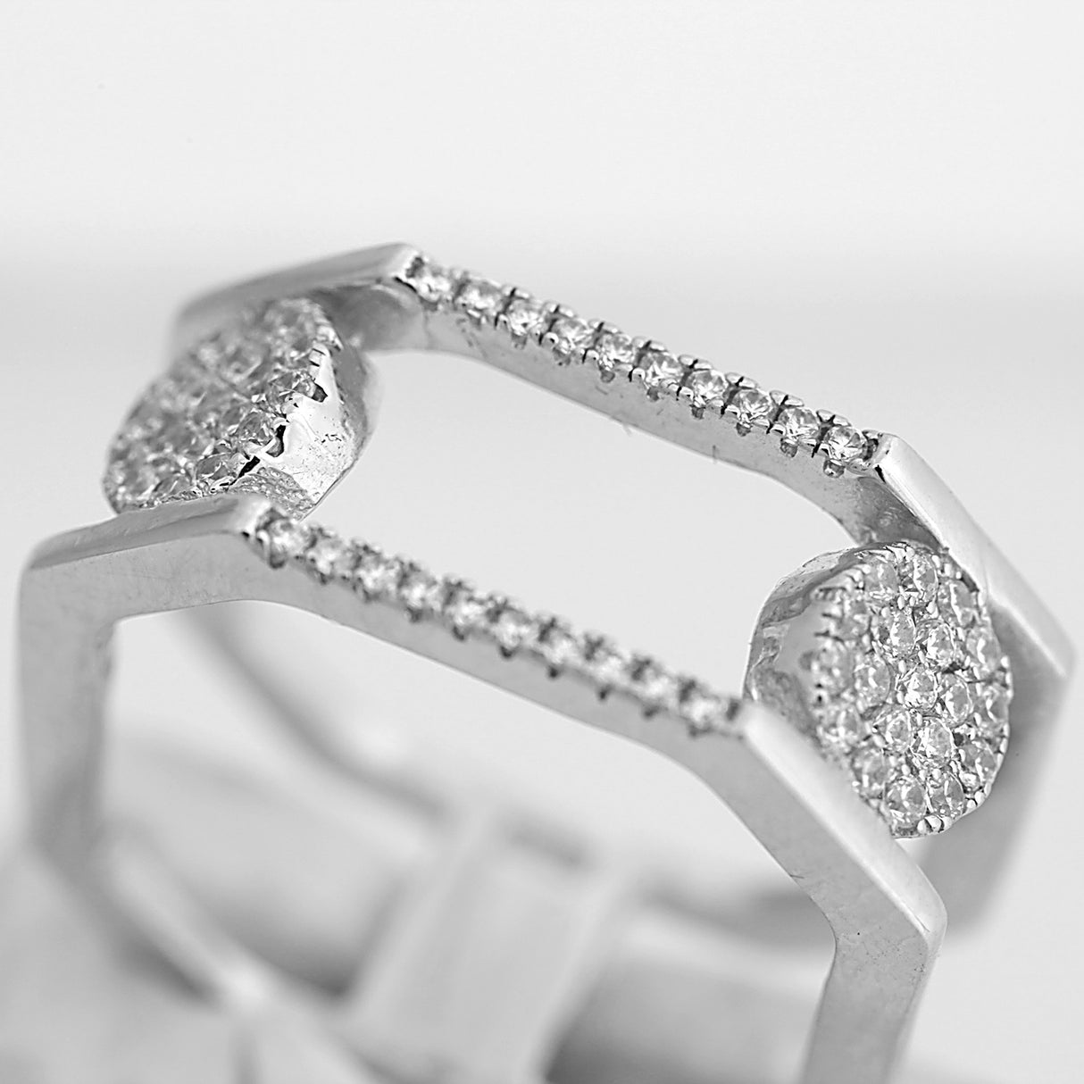 Inel Octagonal din Argint 925, cu doua cercuri si pietre, marimea 56 - vivimall.ro