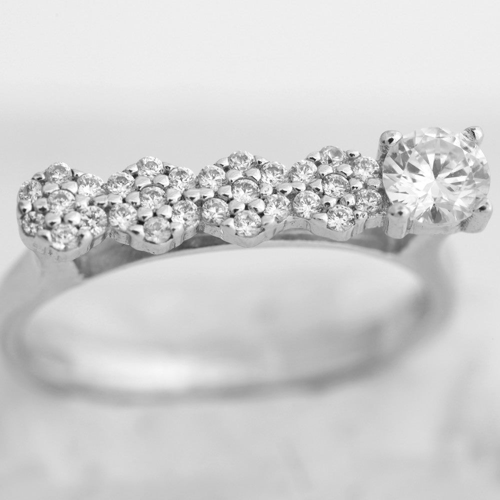 Inel rodiat din Argint 925 cu Zirconii, forma dreapta in partea superioara, M 58 - vivimall.ro