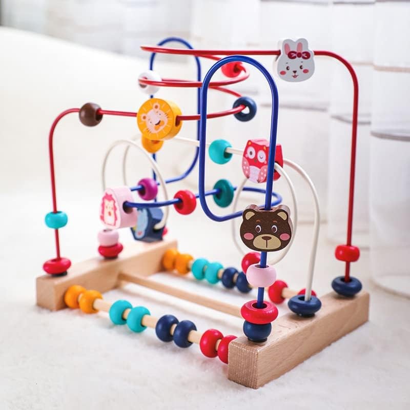 Jucarie din Lemn Montessori, Vivimall, Labirint Motricitate cu Abac si Animalute, Rollercoaster pentru Copii, Educativ, Dezvoltarea Abilitatilor Motorii, Numaratoare, 22.5x22.5x15 cm, Multicolor - vivimall.ro