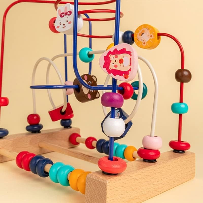 Jucarie din Lemn Montessori, Vivimall, Labirint Motricitate cu Abac si Animalute, Rollercoaster pentru Copii, Educativ, Dezvoltarea Abilitatilor Motorii, Numaratoare, 22.5x22.5x15 cm, Multicolor - vivimall.ro