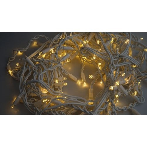 Instalatie Craciun, 100 m, Led-uri ,Franjuri, Alb cald, Flash, Alimentator, Interconectabila, Fir Alb Cauciucat, 220v, Vivimall - vivimall.ro
