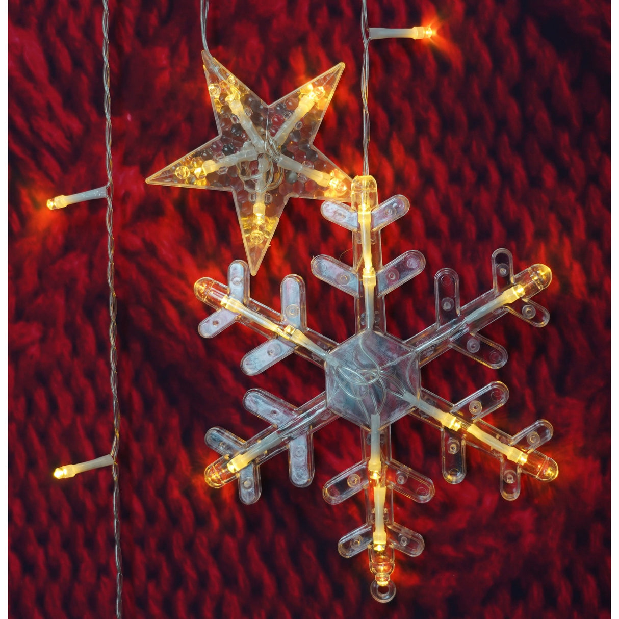 Instalatie Craciun, 138 LED-uri, tip perdea, cu fulgi de nea, alb-cald, 2.5 m, interior/exterior, Vivimall - vivimall.ro