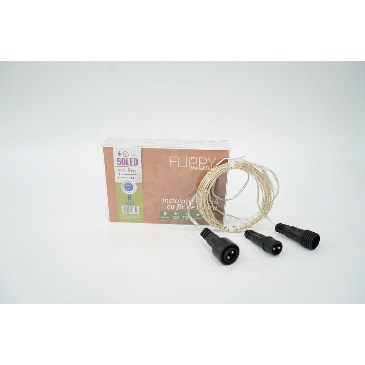 Instalatie Craciun, 25 m, 250 Led-uri, Liniara, Albastru, 8 jocuri de lumini, Transformator, Interconectabila, Prelungitor 5 m inclus, Fir Cupru, Vivimall - vivimall.ro