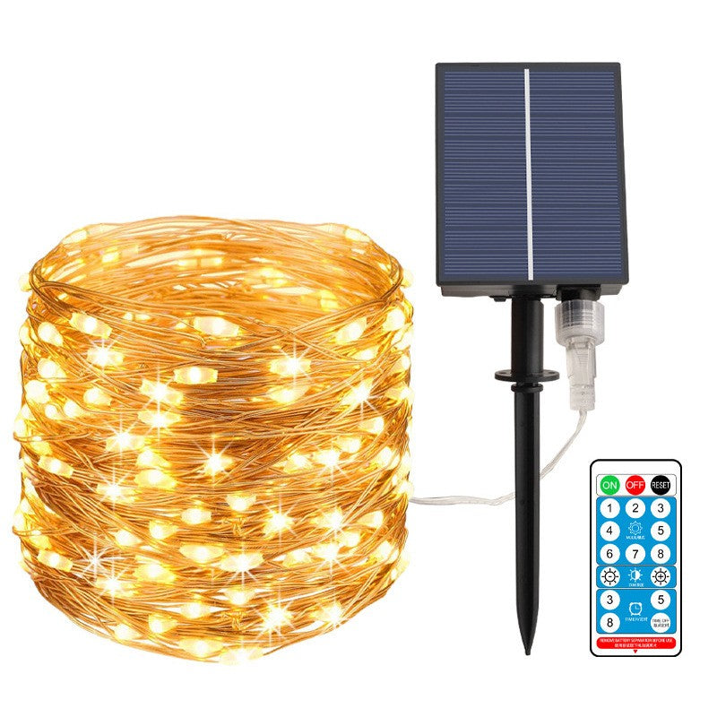 Instalatie Craciun, 300 LED-uri, 32 metri, pentru exterior cu incarcare solara, alb cald, Vivimall - vivimall.ro