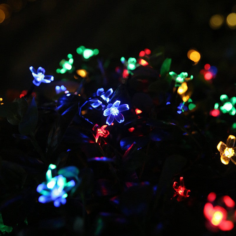 Instalatie Craciun, 5 metri, 20 Becuri LED tip Flori de cires, pentru exterior cu incarcare solara, Multicolor, Flippy - vivimall.ro