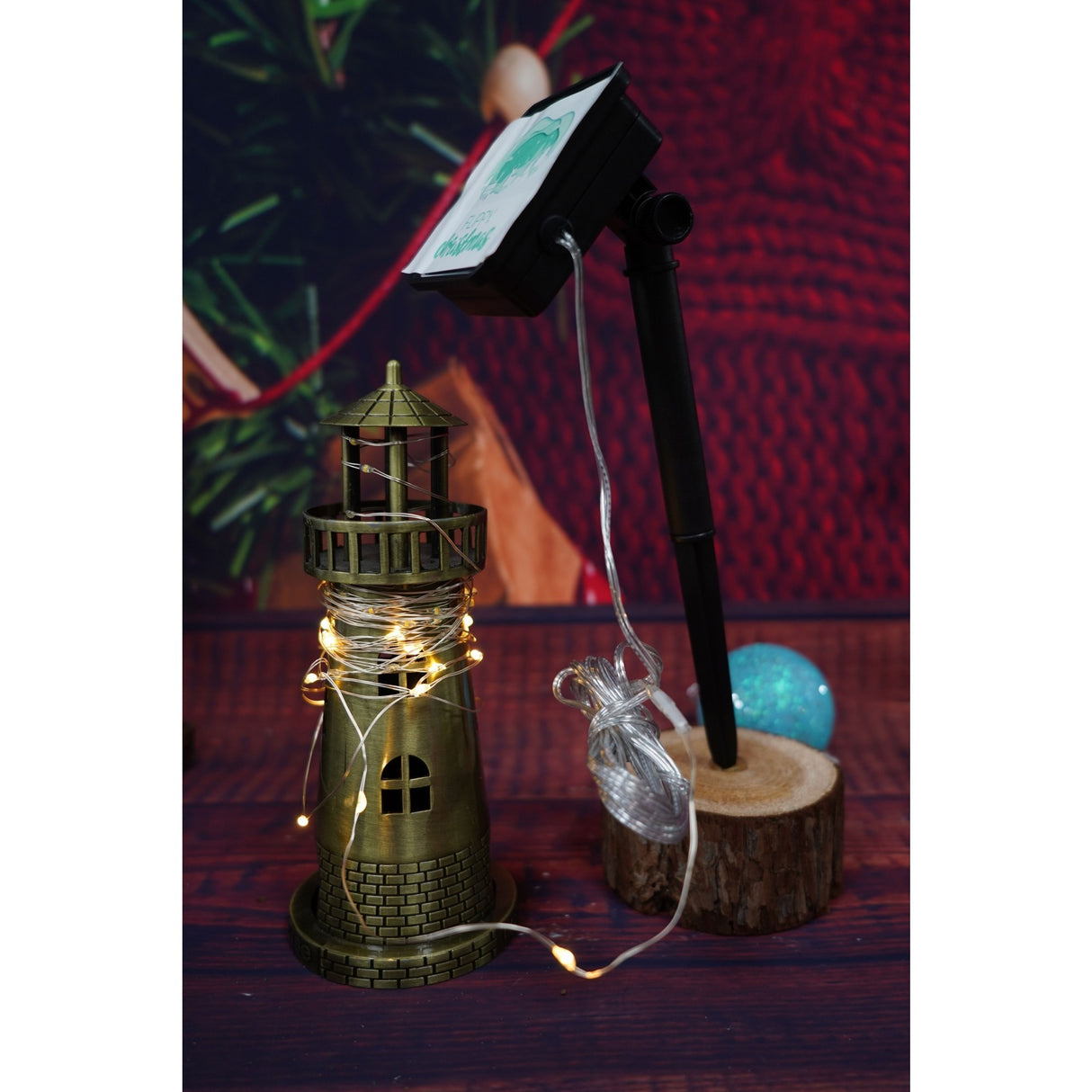 Instalatie Craciun, 5 metri, 50 de LED-uri, alb cald, cu energie solara, fir de cupru, liniar, interior/exterior, Vivimall - vivimall.ro