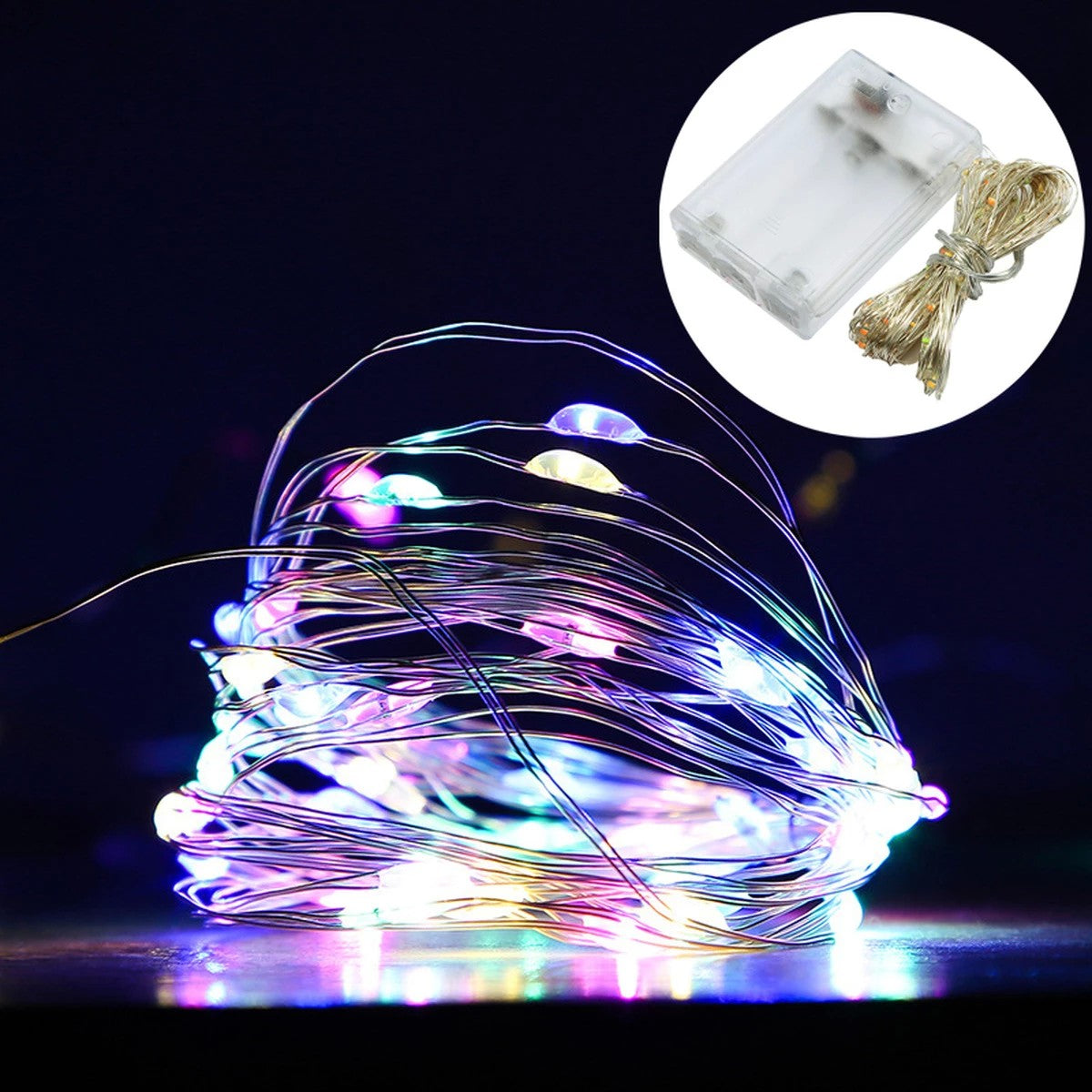 Instalatie de Craciun, Vivimall, Decoratiune de Craciun, 50 Beculete LED, cu Baterii si Telecomanda, cu 8 Functii, Lungime 5 m, Multicolor - vivimall.ro