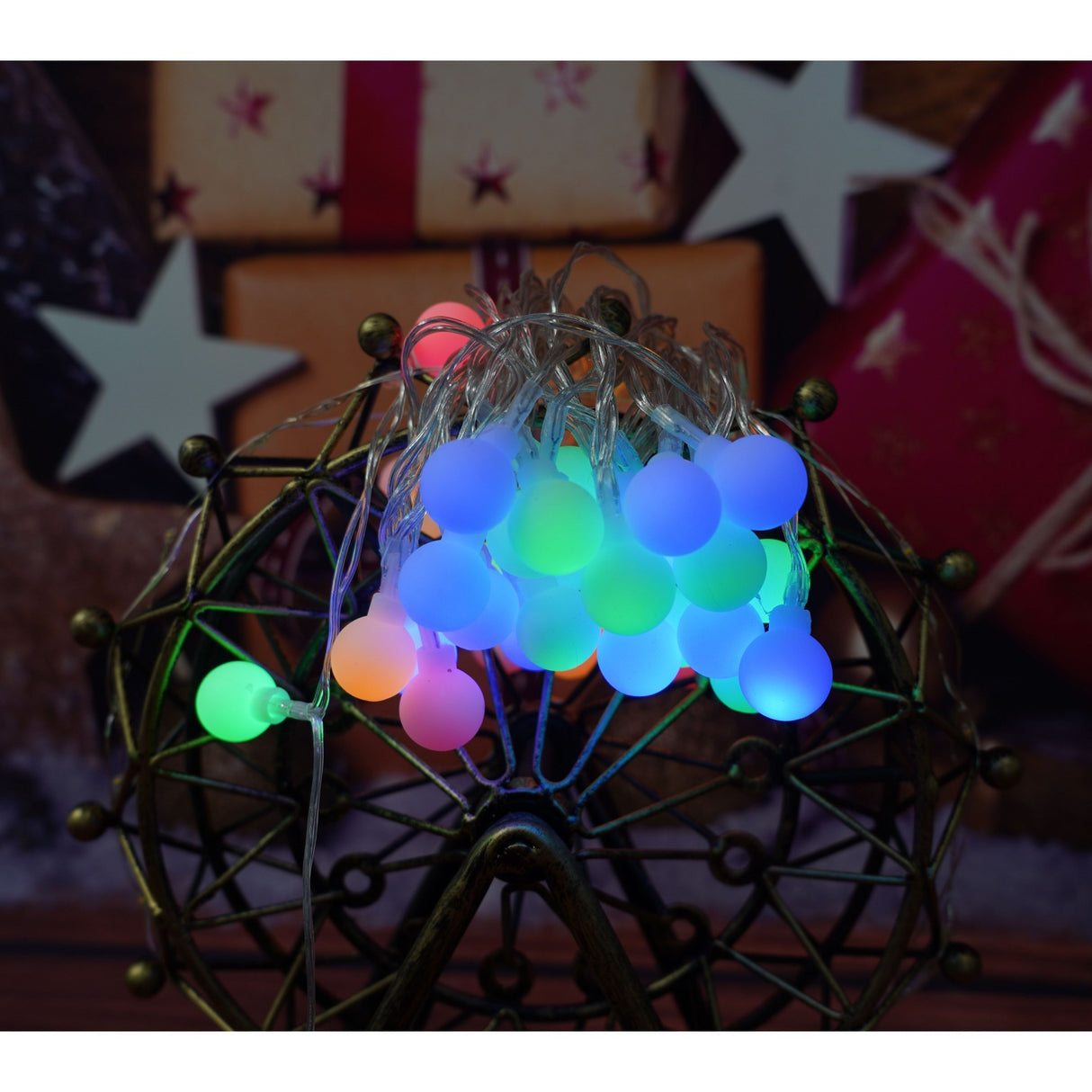 Instalatie Craciun, 6 m, 50 de LED-uri, multicolor RGB, model cu bilute, liniara, cu baterie, interior/exterior, Vivimall - vivimall.ro