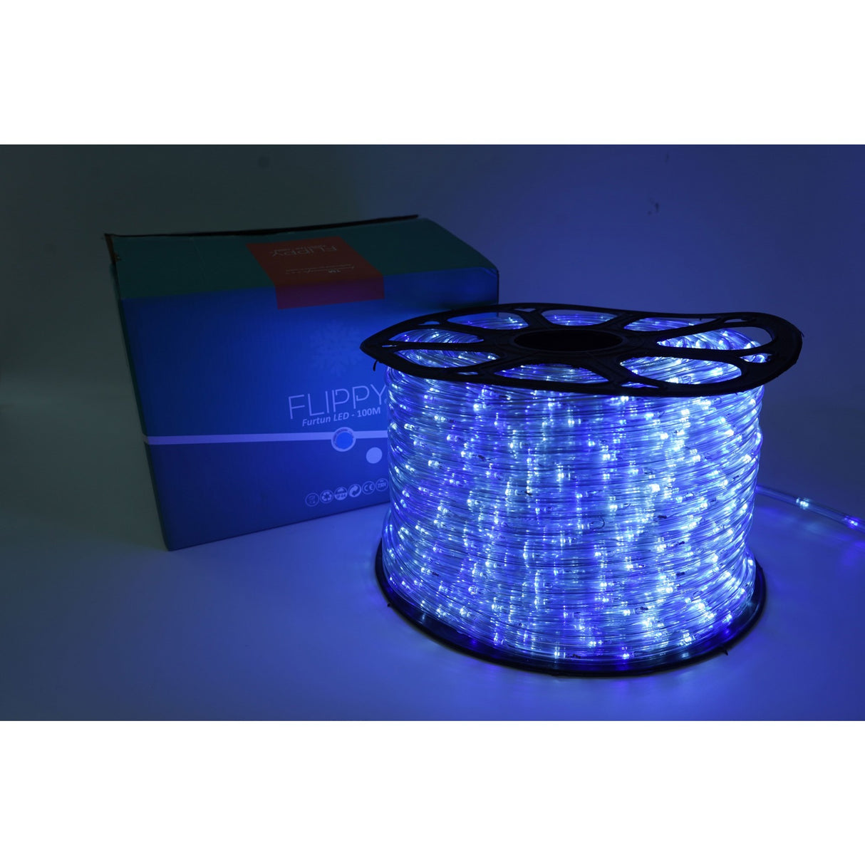 Instalatie Craciun, 68 m, 1632 Led-uri, Furtun Luminos, Alb rece/ Albastru, Transformator, Sectionabila, 220 V, Vivimall - vivimall.ro