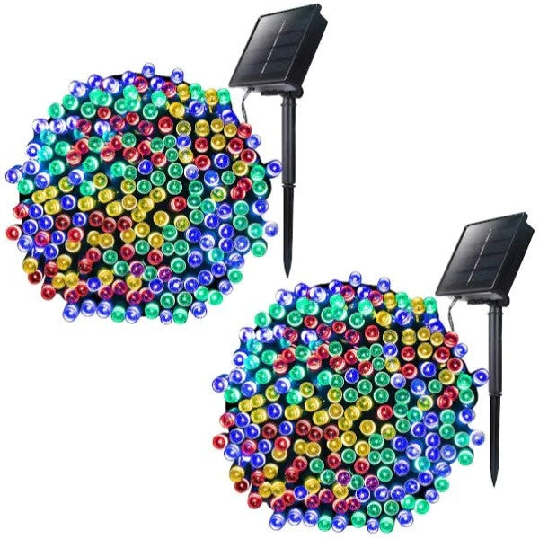 Instalatie Craciun Vivimall, 32 metri, 300 de LED-uri, cu Energie Solara, Fir de Cupru, Liniar, Interior/Exterior, Multicolor - vivimall.ro