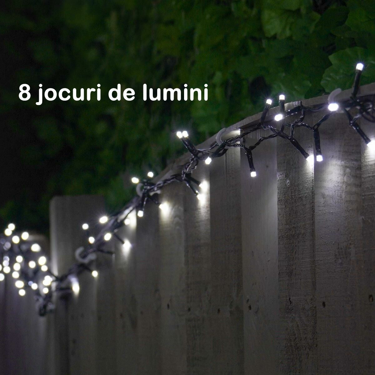 Instalatie Craciun YOTO Liniara 100 LED 9 m + 1 m Beculet cu 6 unghiuri Alb Rece fir negru - vivimall.ro