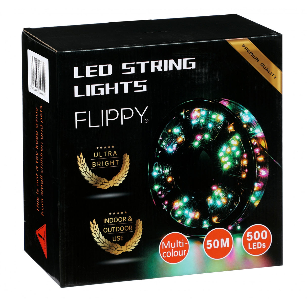 Instalatie Craciun liniara, fir negru, cu transformator, 50m, alb cald, 500 LED-uri V5, 8 jocuri de lumini, Vivimall - vivimall.ro