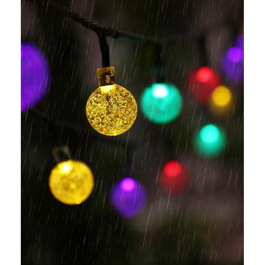 Instalatie Craciun, Tip Globuri de cristal, 30 Led-uri, 6.5 metri, Multicolor, Energie solara, Senzor de lumina, Vivimall - vivimall.ro