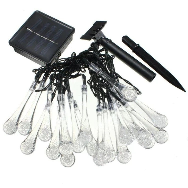Instalatie Craciun, Tip Picaturi, 50 Led-uri, 9.5 metri, Alb cald, Energie solara, Senzor de lumina, Vivimall - vivimall.ro