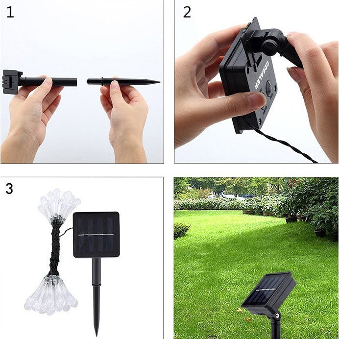 Instalatie Craciun, Tip Picaturi de apa, 20 Led-uri, 5 metri, Alb cald, Energie solara, Senzor de lumina, Vivimall - vivimall.ro