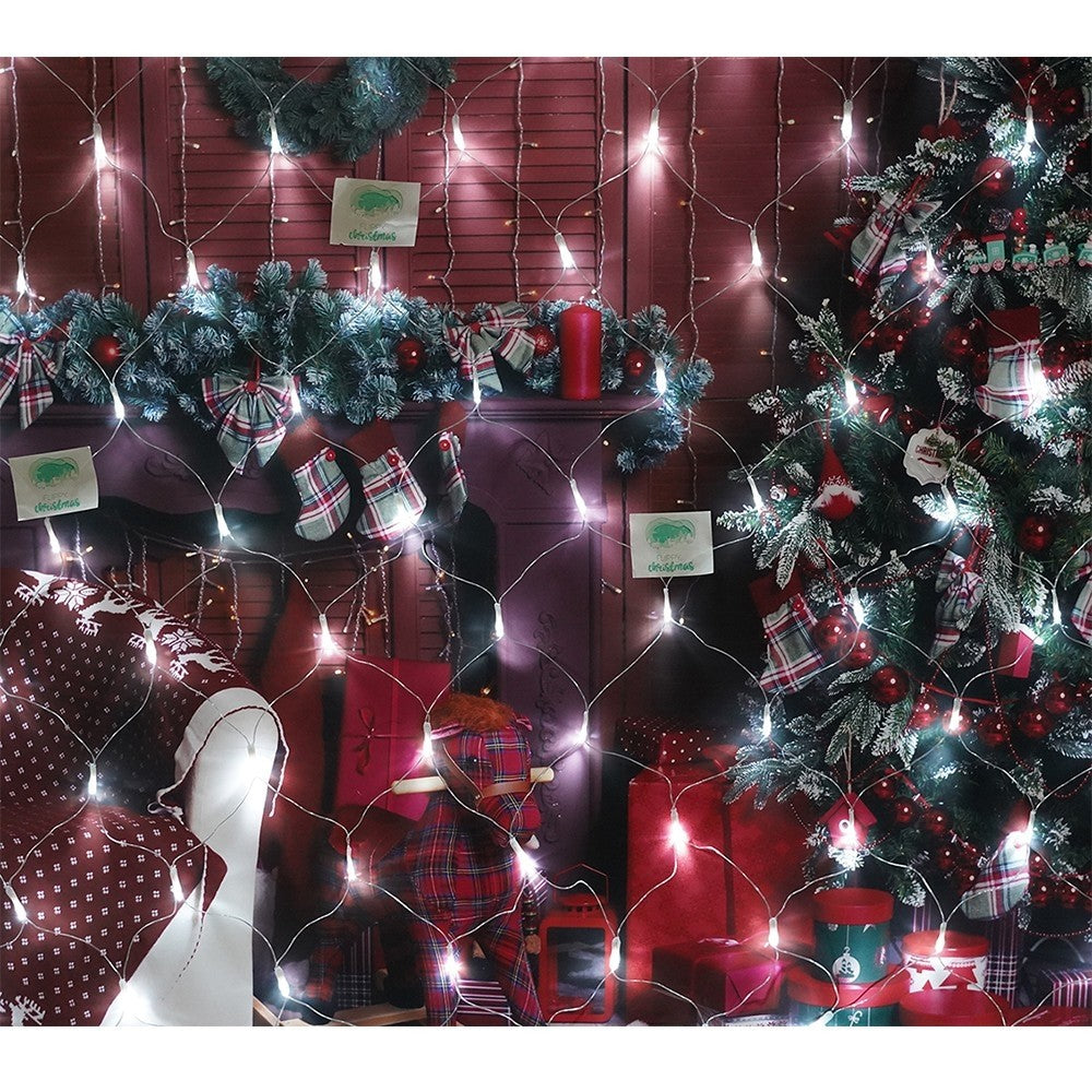 Instalatie Craciun, Tip Plasa, 1 m x 2 m, 80 LED-uri, Alb rece, 8 jocuri de lumini, Transformator cu telecomanda, Interconectabila, Prelungitor 3 m inclus, Fir transparent, Vivimall - vivimall.ro