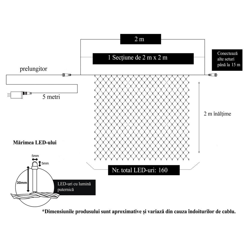 Instalație Crăciun tip plasă 2x2 m în decor interior festiv, 9 W, joc de lumini flux lent