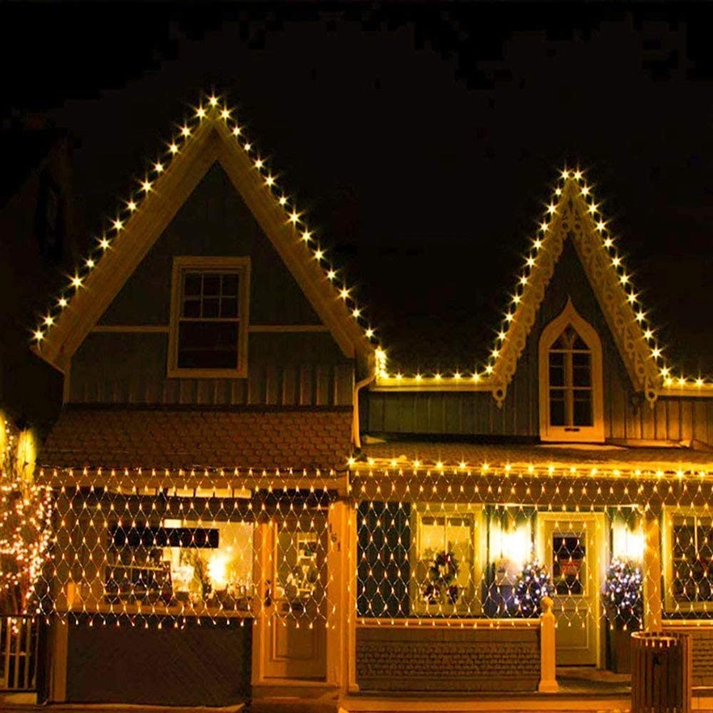 Instalatie Craciun, Tip Plasa, IP 44, 30 x 1 m, 1200 LED-uri, Alb cald, 8 jocuri de lumini, Transformator fara telecomanda, Interconectabila, Prelungitor 3 m inclus, Fir transparent, Vivimall - vivimall.ro