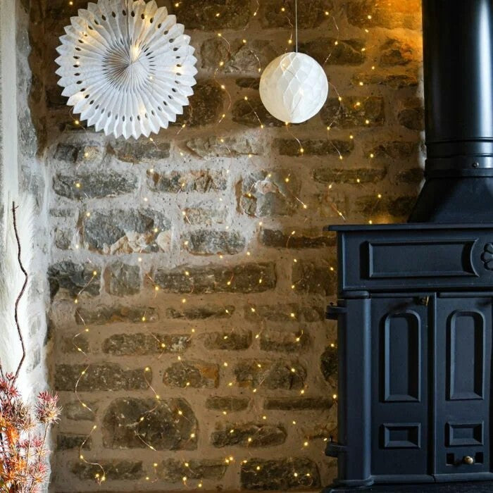 Instalatie Craciun Tip Turturi, IP44, 30 m, 858 Led-uri, Alb cald, 8 jocuri de lumini, 31 V, Interconectabila, Prelungitor 5 m inclus, Fir Cupru, Vivimall, Interior/Exterior - vivimall.ro