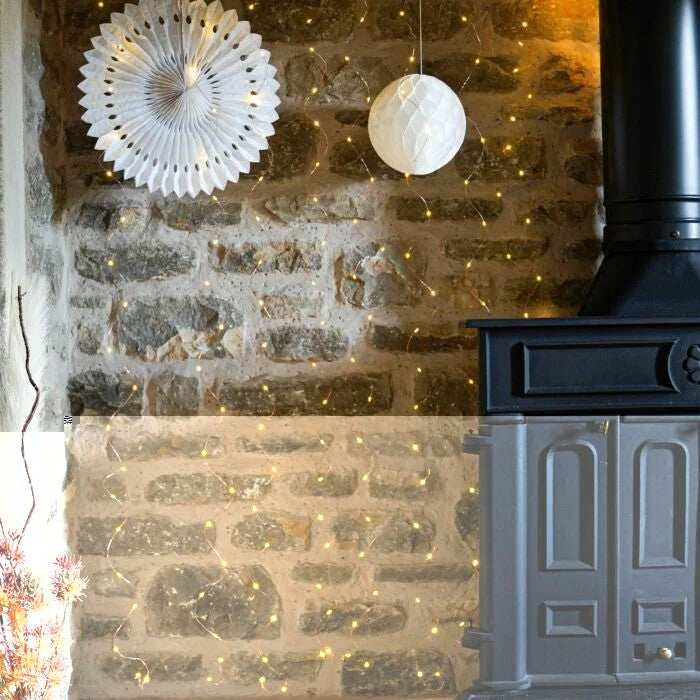 Instalatie Craciun Tip Turturi, IP44, 10 m, 286 Led-uri, Alb cald, 8 jocuri de lumini, 31 V, Telecomanda inclusa, Interconectabila, Prelungitor 3 m inclus, Fir Cupru, Vivimall, Interior/Exterior - vivimall.ro