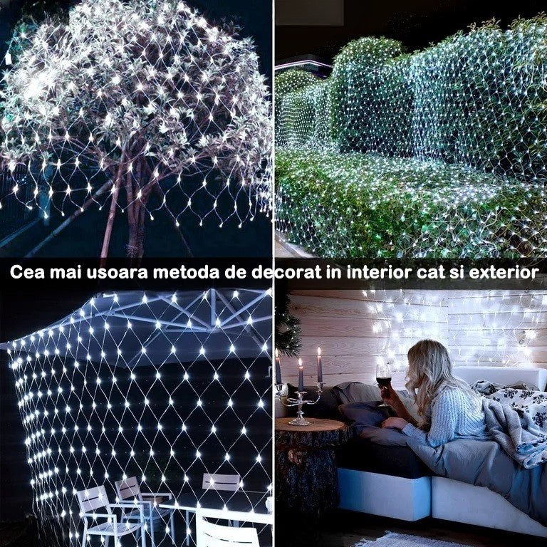 Instalatie Craciun Yoto, Tip Plasa, 3 m x 1 m, 160 LED-uri, Prelungitor 1.5 m, 8 Jocuri de Lumini, Interconectabila, Fir transparent, Interior/Exterior, Alb Rece - vivimall.ro