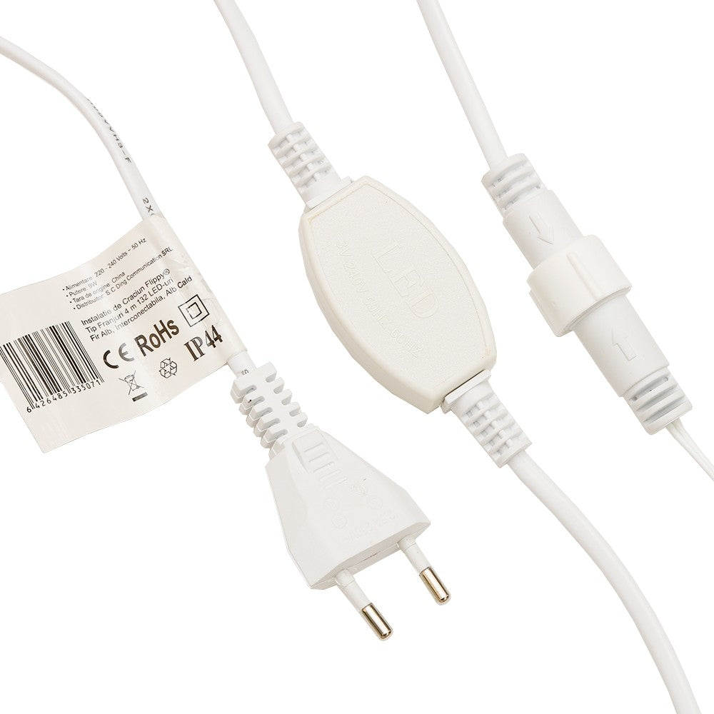 Instalatie de Craciun, Basic Flippy®, Tip Turturi / Franjuri cu Flash, 4 m, 132 LED-uri, Interconectabila, Alb Cald - vivimall.ro