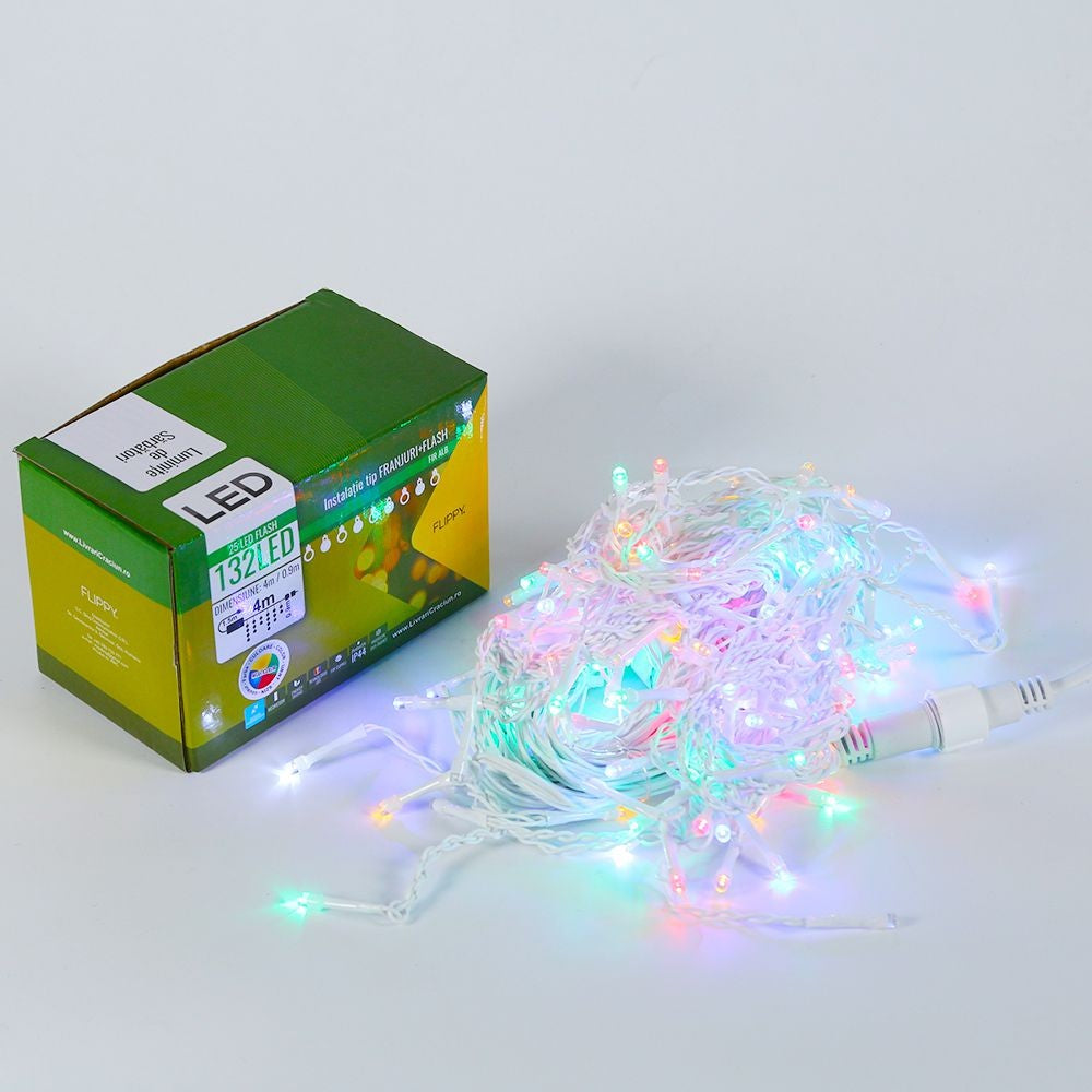 Instalatie de Craciun, Basic Flippy®, Tip Turturi / Franjuri cu Flash, 4 m, 132 LED-uri, Interconectabila, Multicolor - vivimall.ro
