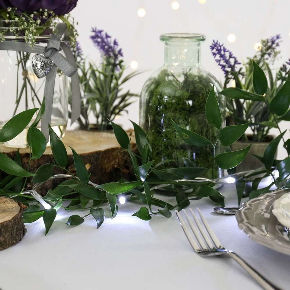 Instalatie de Craciun cu Baterii Tip Liniar, 2 jocuri de lumini, Fir Transparent 1 m 10 LED -uri, Alb Rece - vivimall.ro