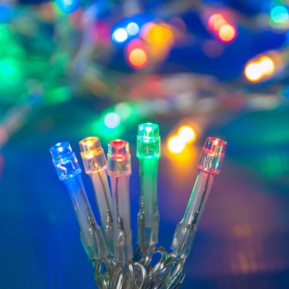 Instalatie de Craciun cu Baterii Tip Liniar, 2 jocuri de lumini, Fir Transparent 2 m 20 LED -uri, Multicolor - vivimall.ro