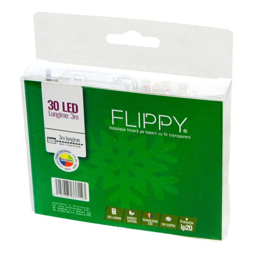 Instalatie de Craciun cu Baterii Tip Liniar, 2 jocuri de lumini, Fir Transparent 3 m 30 LED -uri, Multicolor - vivimall.ro