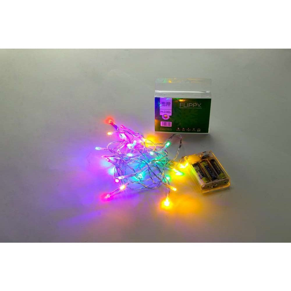 Instalatie de Craciun cu Baterii Tip Liniar, 2 jocuri de lumini, Fir Transparent 3 m 30 LED -uri, Multicolor - vivimall.ro