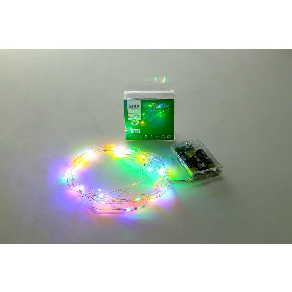 Instalatie de Craciun cu Baterii Tip Liniar, 2 jocuri de lumini, Fir Transparent 5 m 50 LED -uri, Multicolor - vivimall.ro