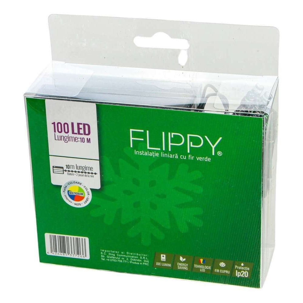 Instalatie de Craciun cu Baterii Tip Liniar, 2 jocuri de lumini, Fir Verde 10 m 100 LED -uri, Multicolor - vivimall.ro
