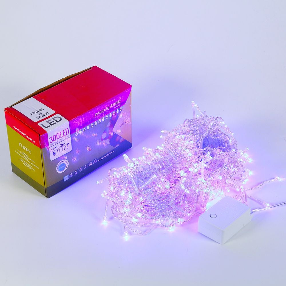 Instalatie de Craciun Flippy® Tip Franjuri, 12 m, 300 LED-uri, Interconectabila, Albastru - vivimall.ro