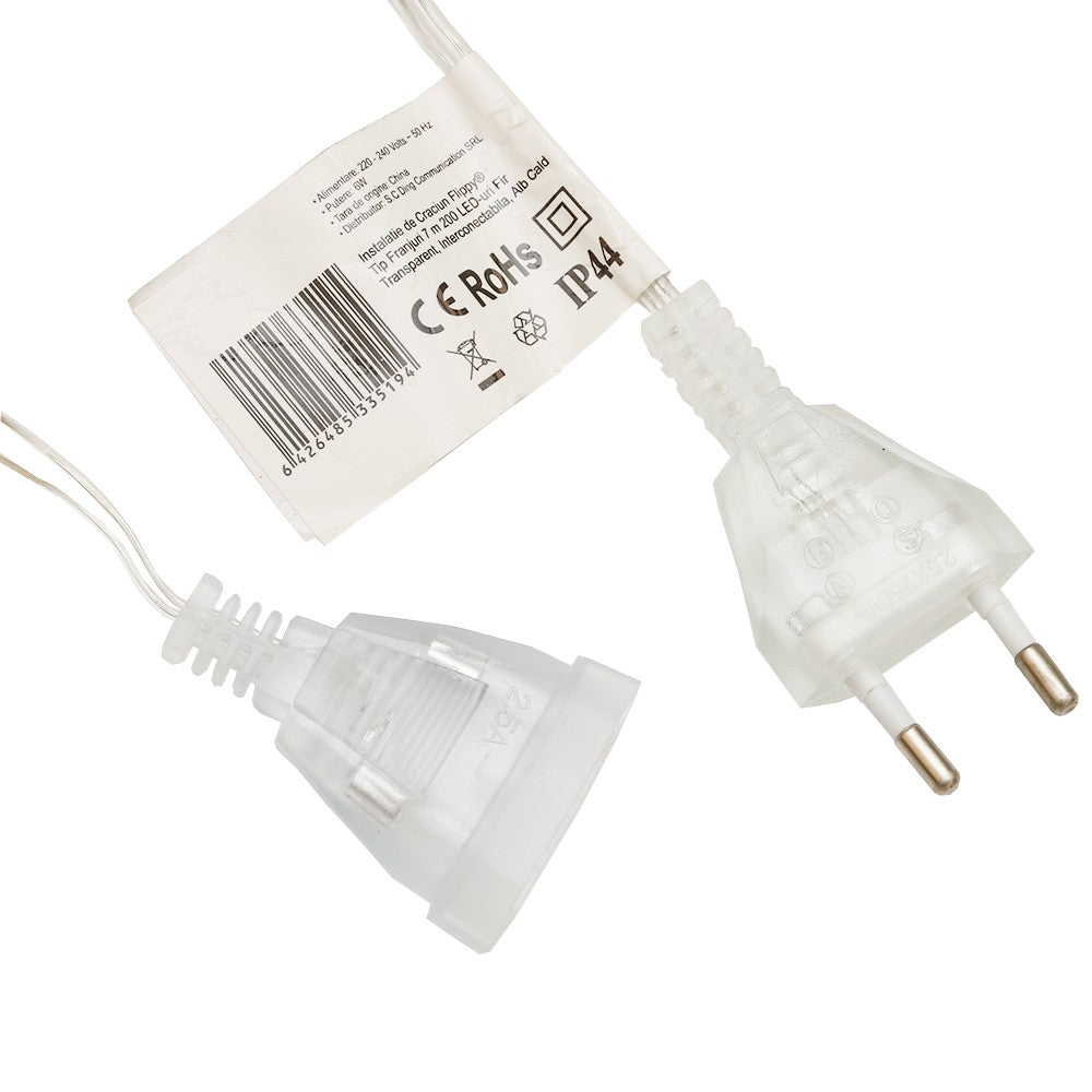 Instalatie de Craciun Flippy® Tip Franjuri, 7 m, 200 LED-uri, Interconectabila, Alb Cald - vivimall.ro