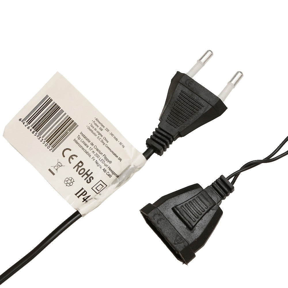 Instalatie de Craciun Flippy® Tip Liniara, 17 m, 200 LED-uri Hexagonale. Interconectabila, Alb Cald - vivimall.ro