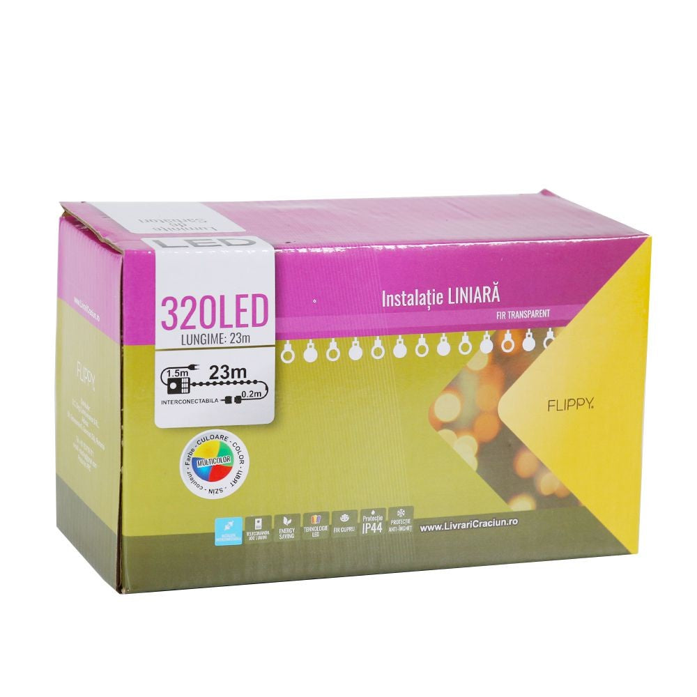 Instalatie de Craciun, Flippy®, Tip Liniara, 23 m, 320 LED-uri, Interconectabila, Multicolor - vivimall.ro