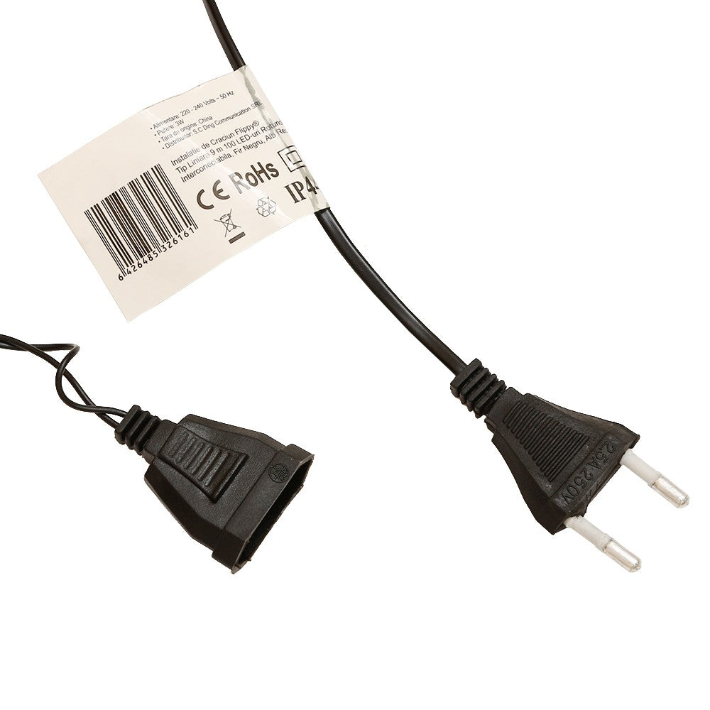 Instalatie de Craciun, Flippy®, Tip Liniara, 9 m, 100 LED-uri, Interconectabila, Lumina Mata, Alb Rece - vivimall.ro