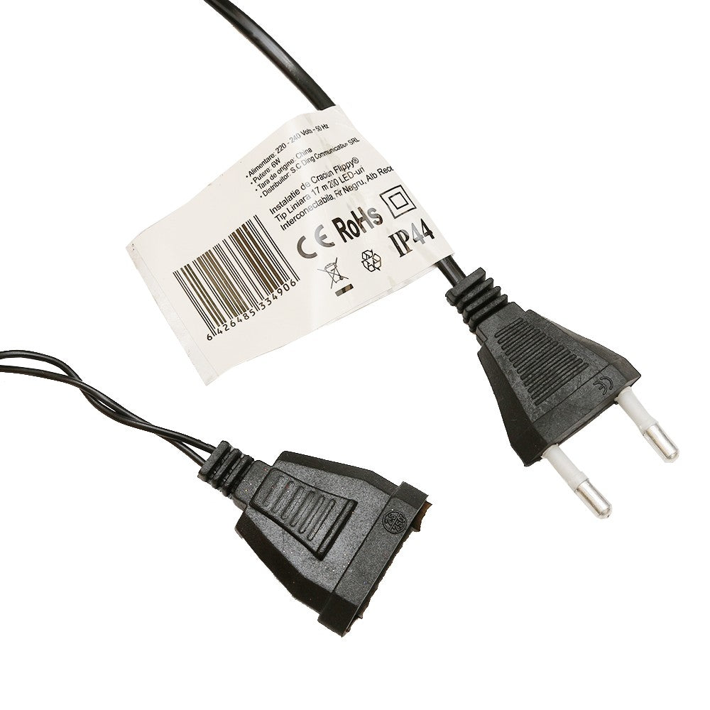 Instalatie de Craciun Flippy® Tip Liniara, Fir Negru, 17 m, 200 LED-uri, Interconectabila, Alb Rece - vivimall.ro