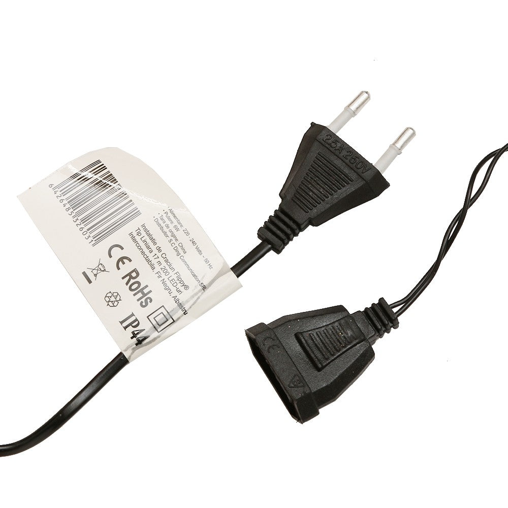 Instalatie de Craciun Flippy® Tip Liniara,Fir Negru, 17 m, 200 LED-uri ,Interconectabila, Albastru - vivimall.ro